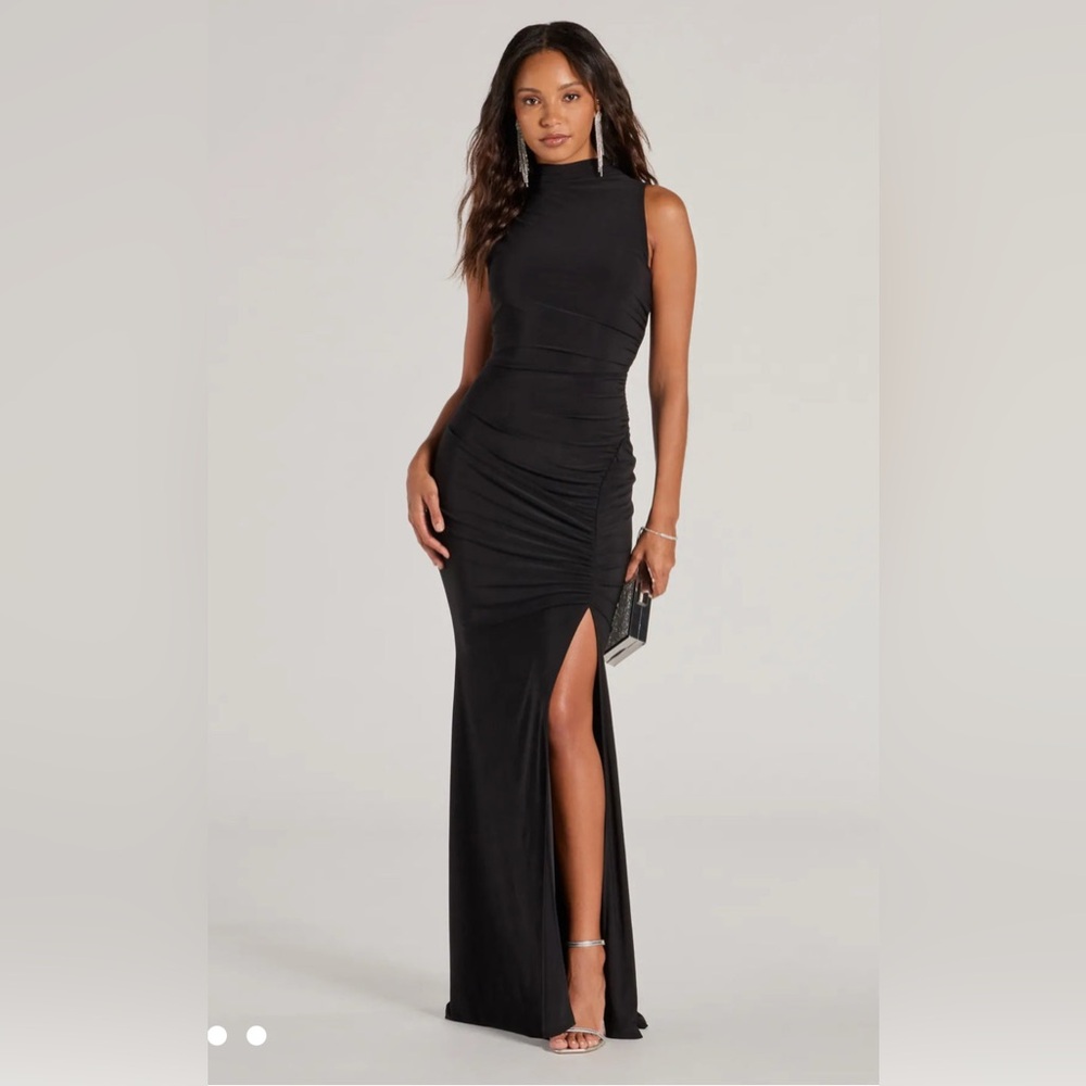 Angela Mock Neck High Slit Mermaid Dress